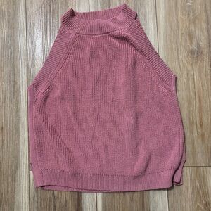 Blue Rain pink Ribbed knit  high-neck halter top Side Slits size M